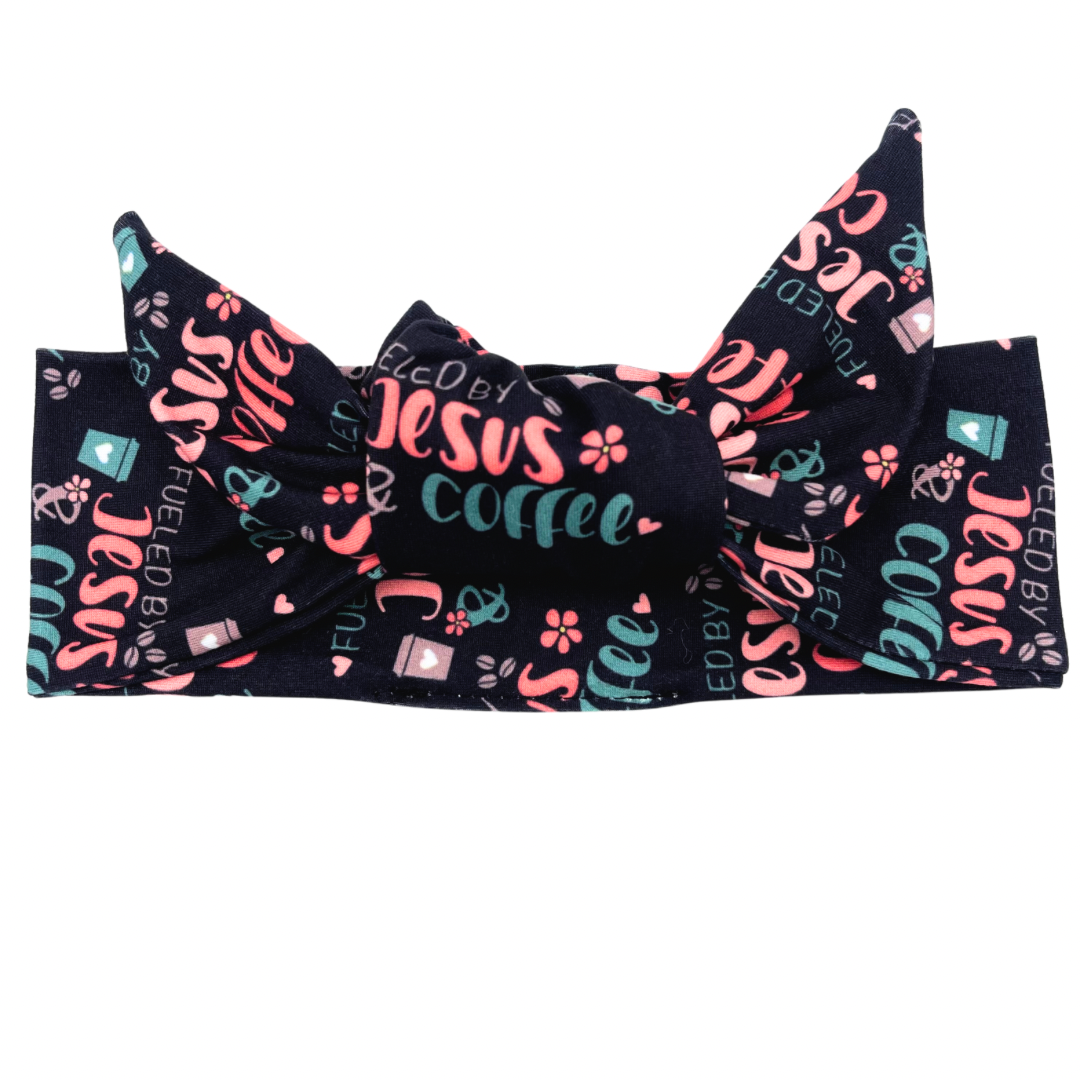Fueled By Jesus &amp; Coffee Adjustable Tie Headband