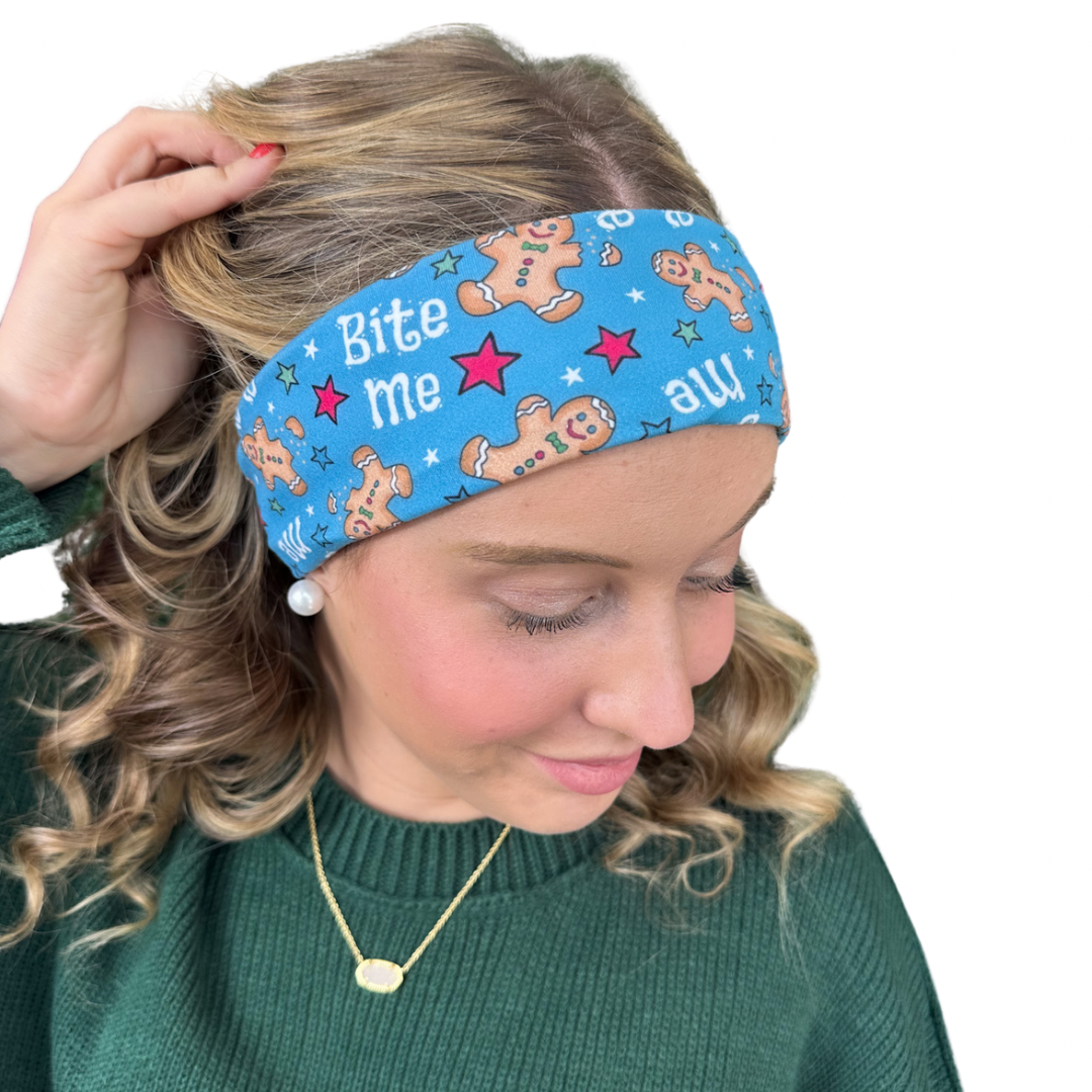 Bite Me Gingerbread - Blue Athletic Headband