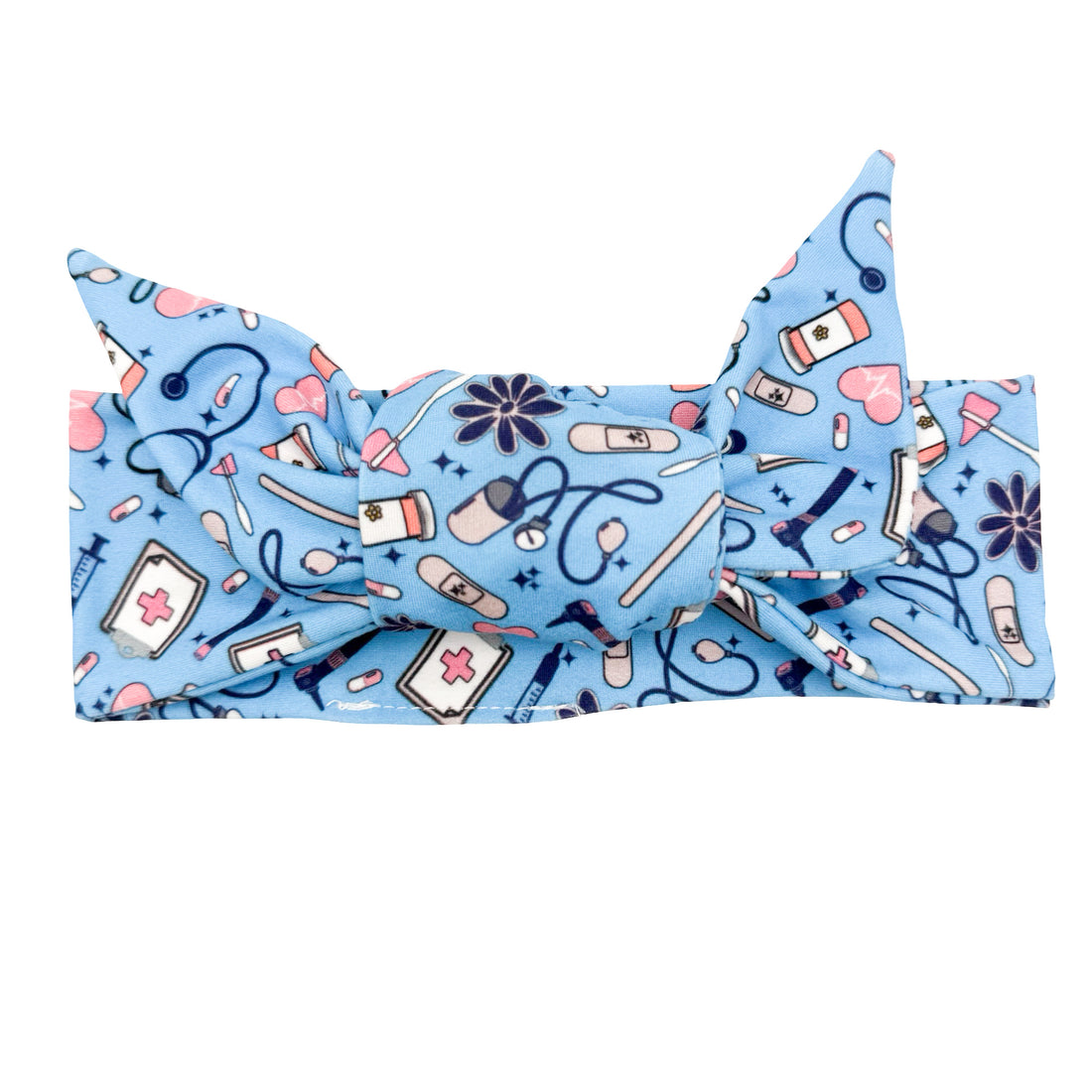 Floral Nursing Essentials - Light Blue Adjustable Tie Headband
