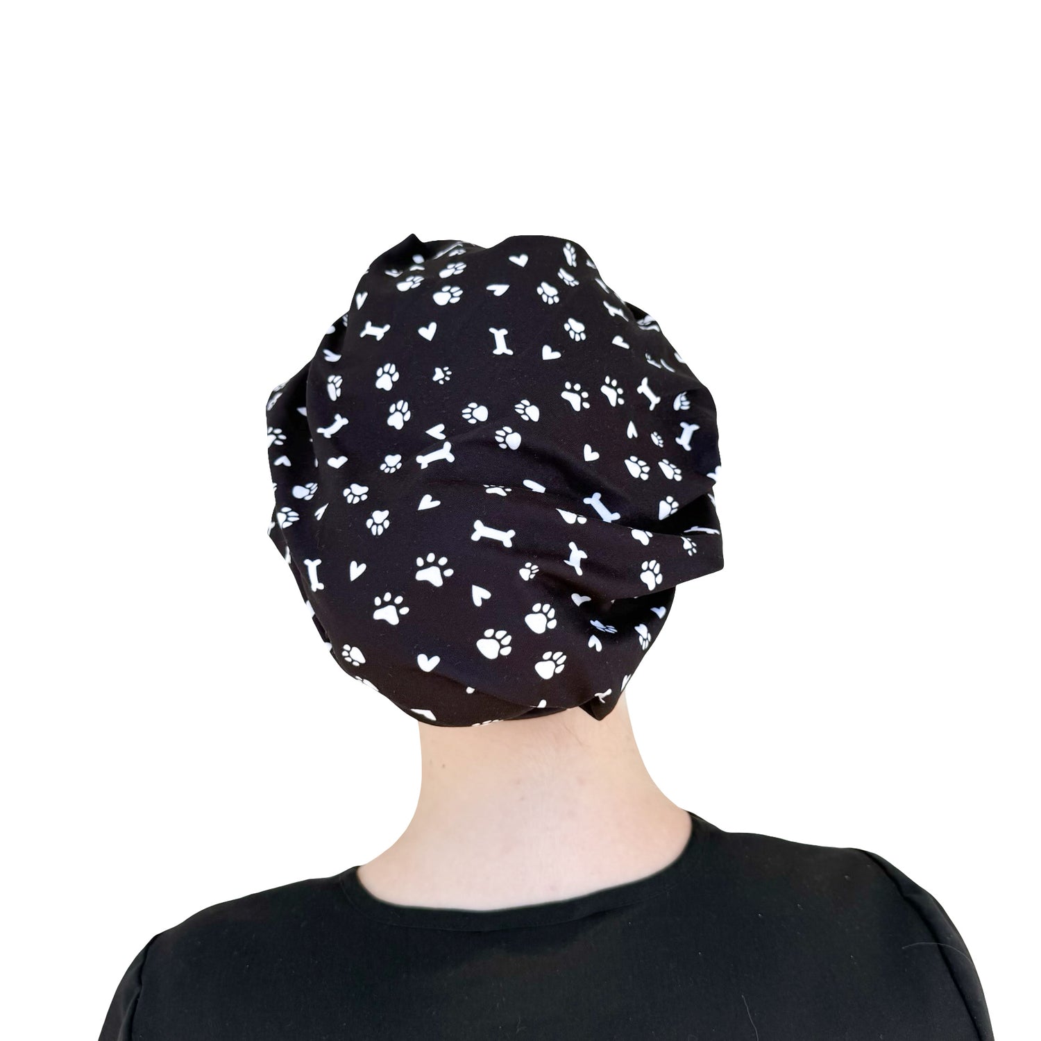Pet Paws, Bones, &amp; Hearts Black- Soft Scrub Cap
