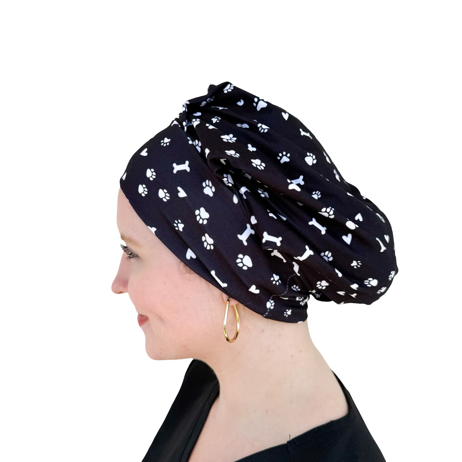 Pet Paws, Bones, &amp; Hearts Black- Soft Scrub Cap