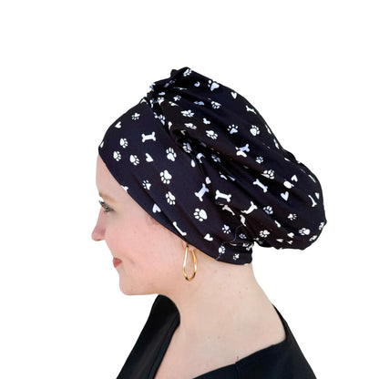 Pet Paws, Bones, &amp; Hearts Black- Soft Scrub Cap