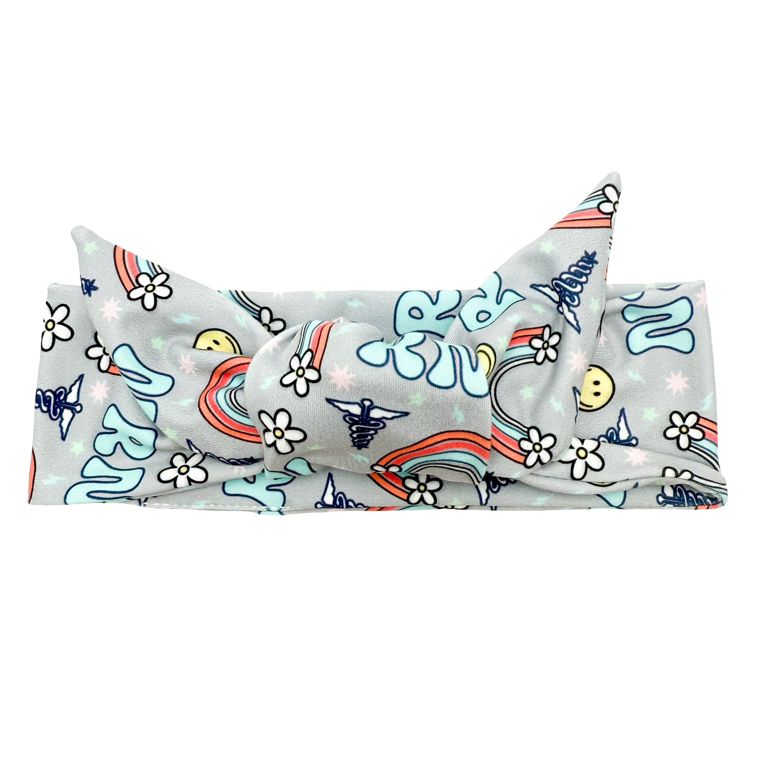 RN Happy Vibes - Gray Adjustable Tie Headband