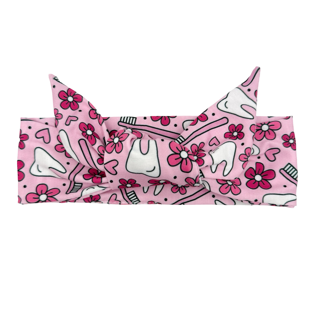 Floral Dental - Pink Adjustable Tie Headband