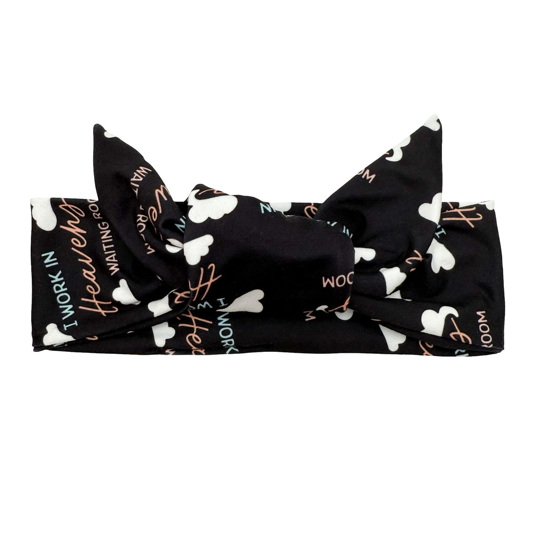 I Work In Heavens Waiting Room - Black Adjustable Tie Headband