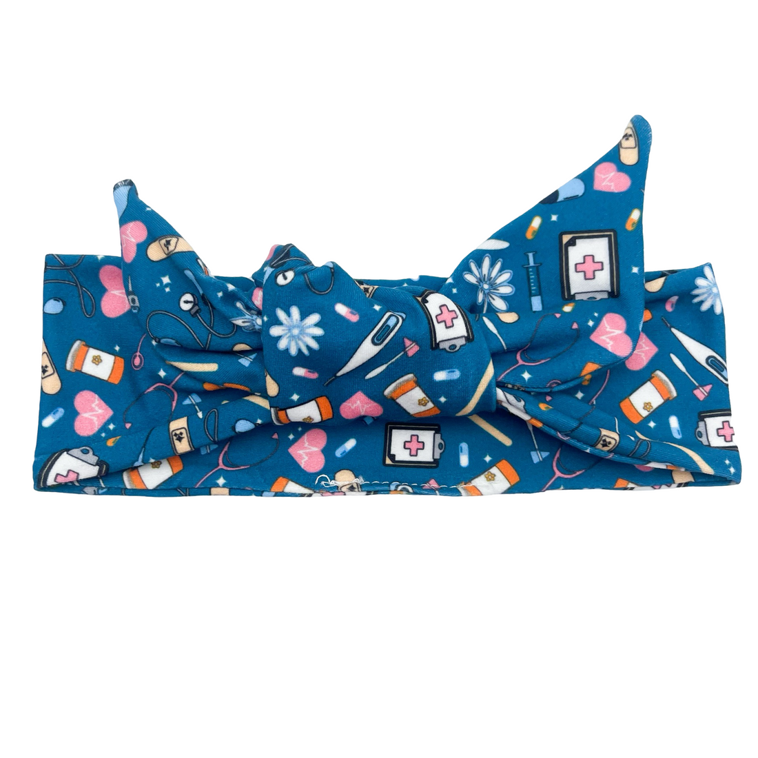 Floral Nursing Essentials - Dark Blue Adjustable Tie Headband