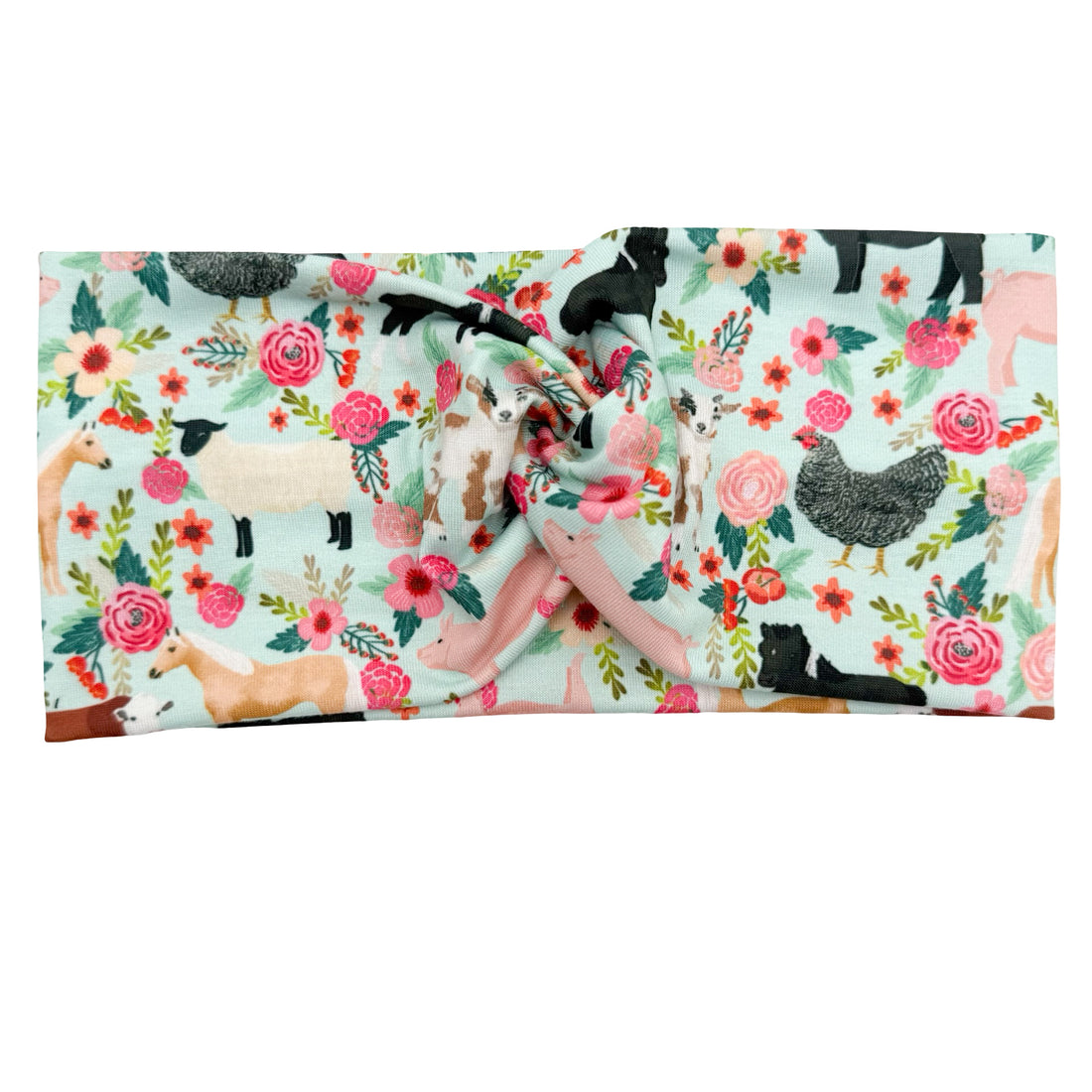 Floral Farm Animals - Teal Headband