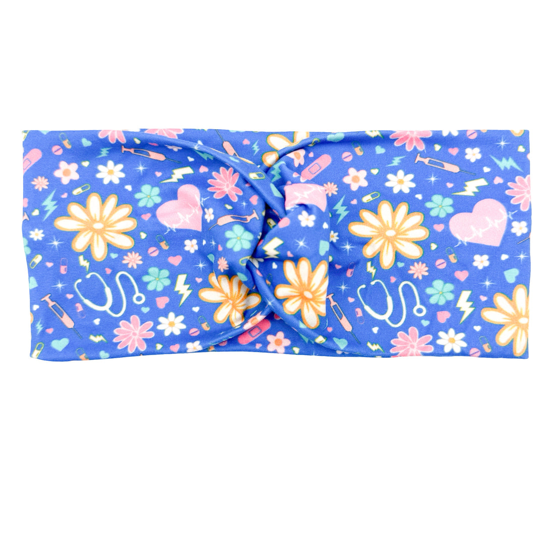 Retro Floral Nursing - Royal Blue Headband