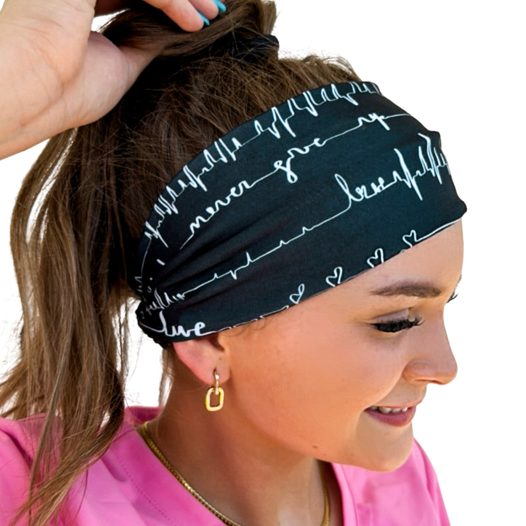 Never Give Up - Black Heartbeat Headband