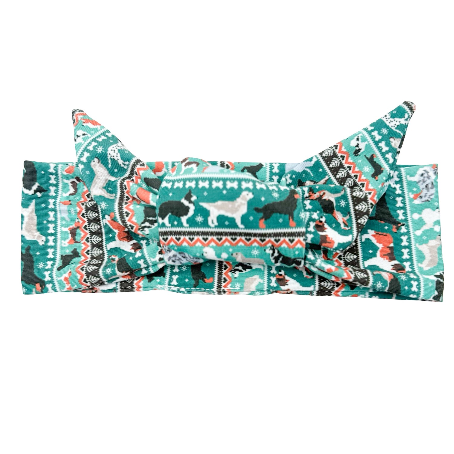 Teal Dog Sweater Adjustable Tie Headband