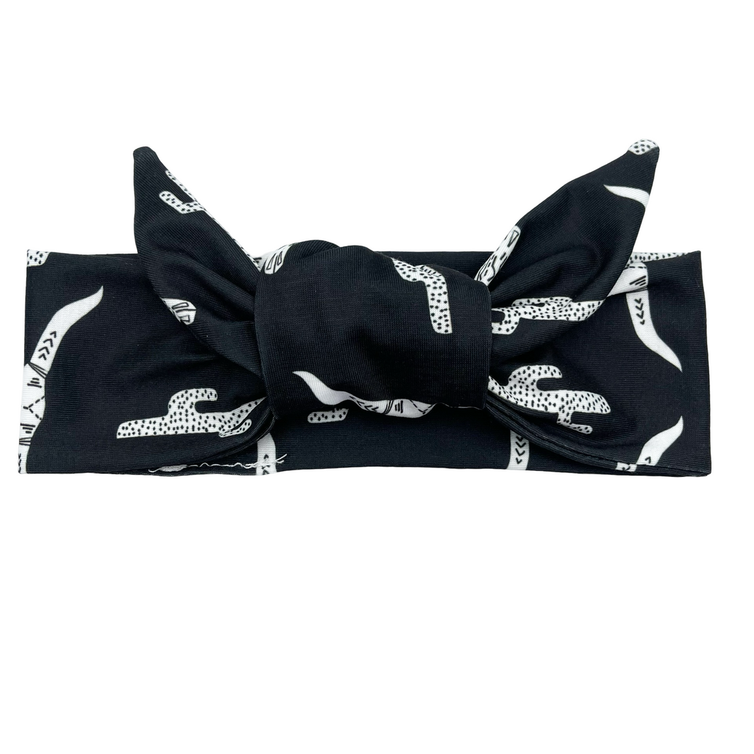 Cow Skulls & Cactus - Black Adjustable Tie Headband