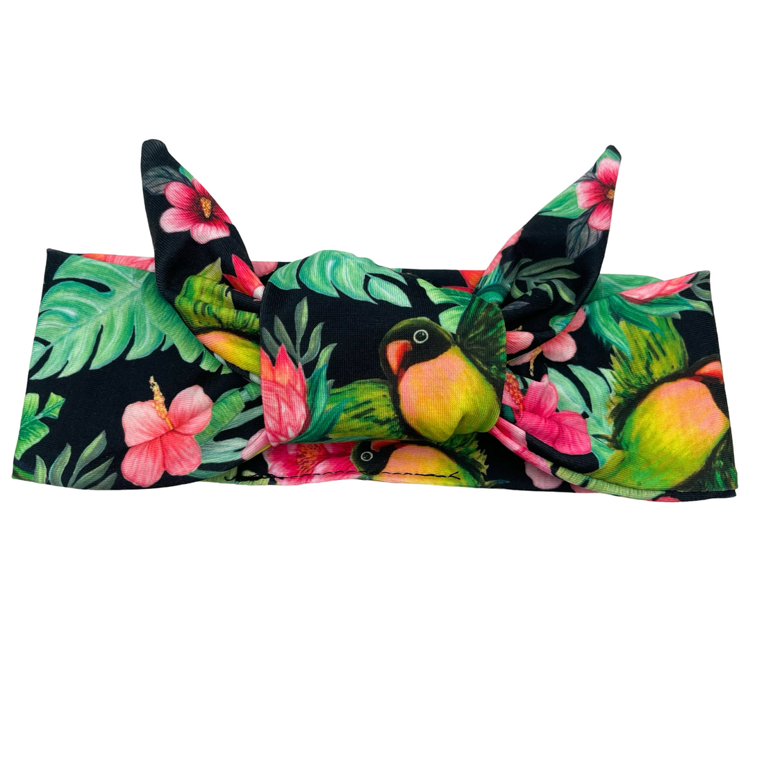 Tropical Jungle - Black Adjustable Tie Headband