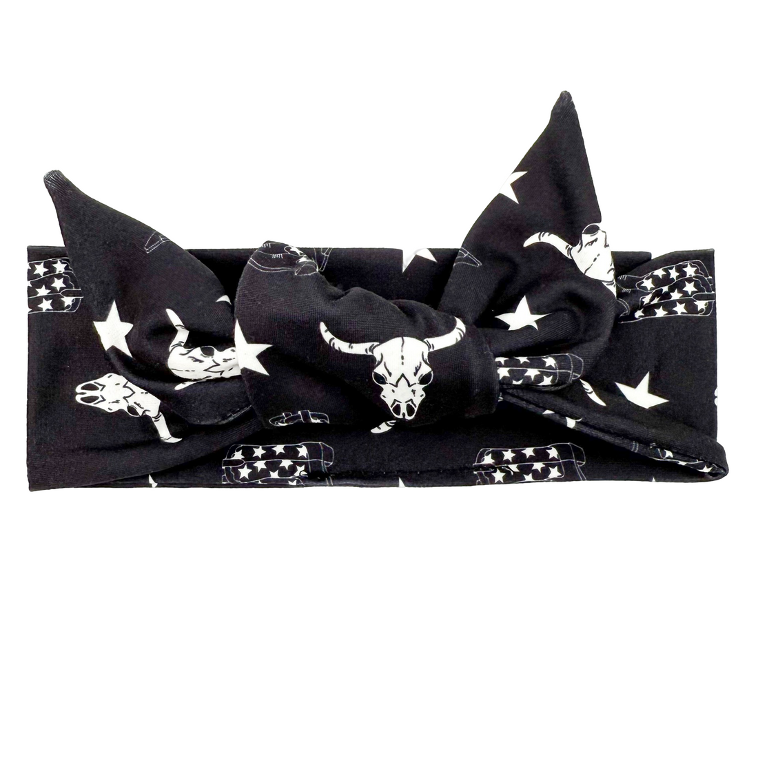 Cowgirl Boots, Stars, & Skulls - Black Adjustable Tie Headband