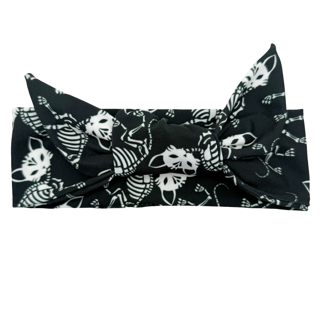 Cat Skeletons - Black Adjustable Tie Headband