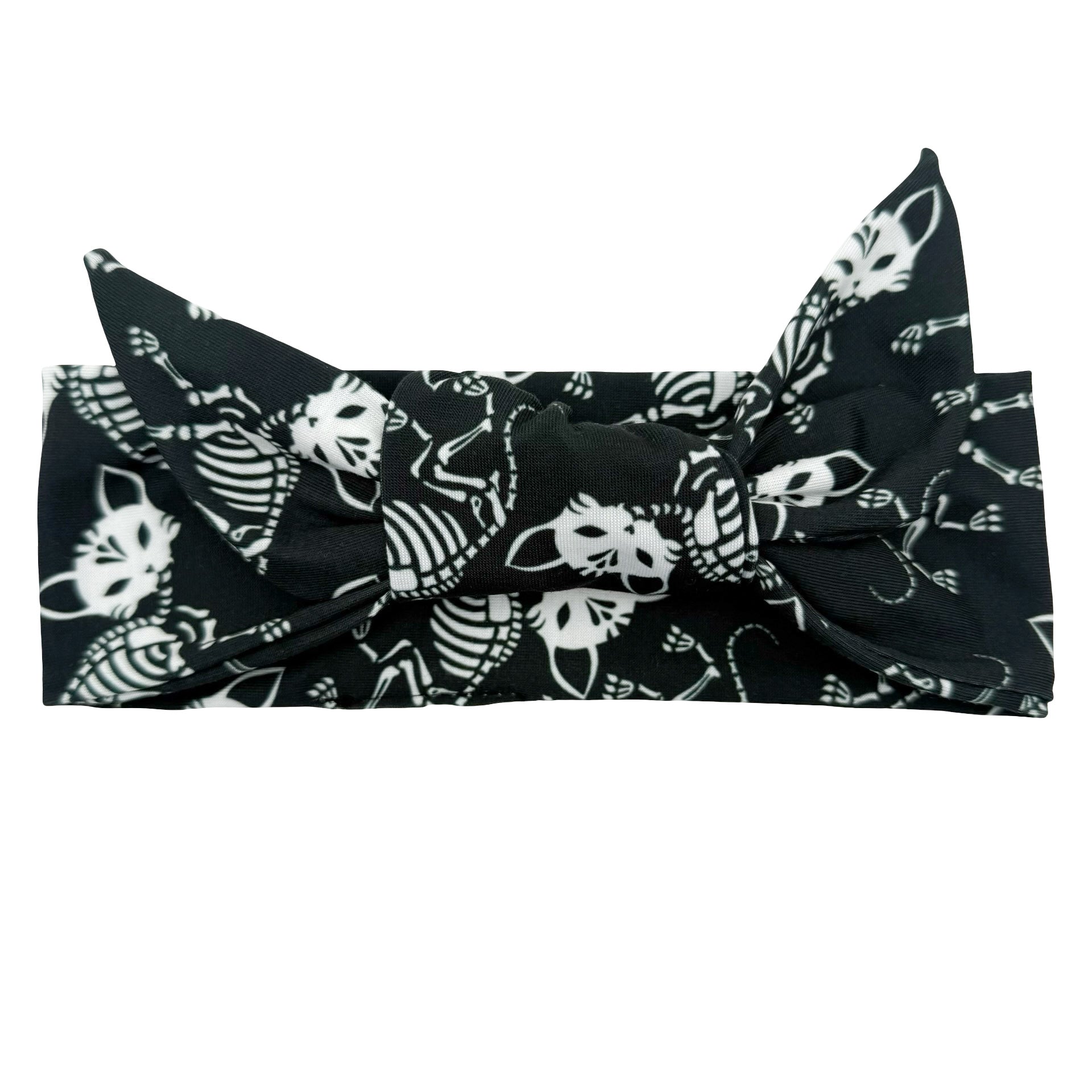 Cat Skeletons - Black Adjustable Tie Headband