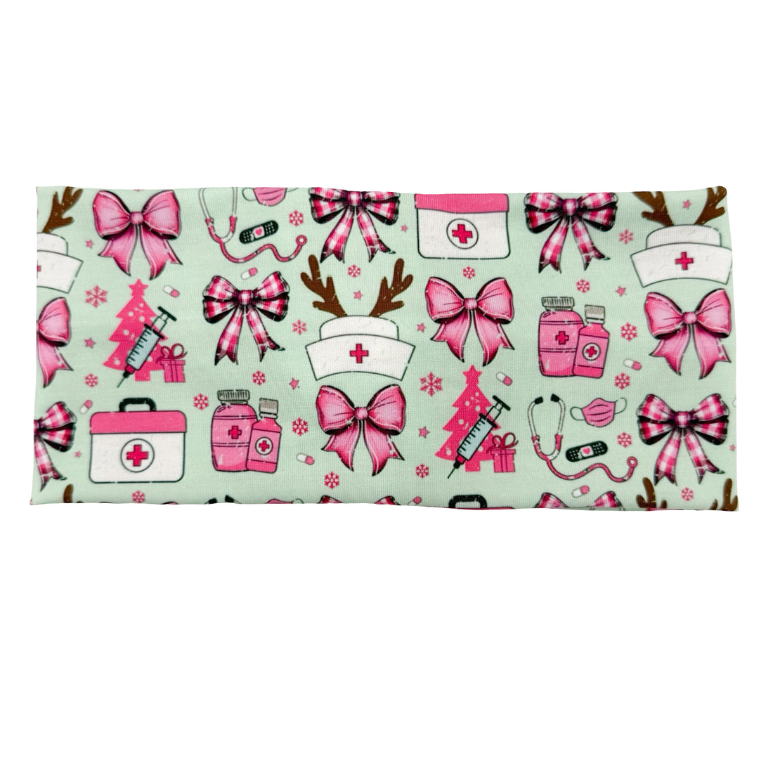*Limited Edition * Pink Bows Christmas Healthcare - Mint Headband