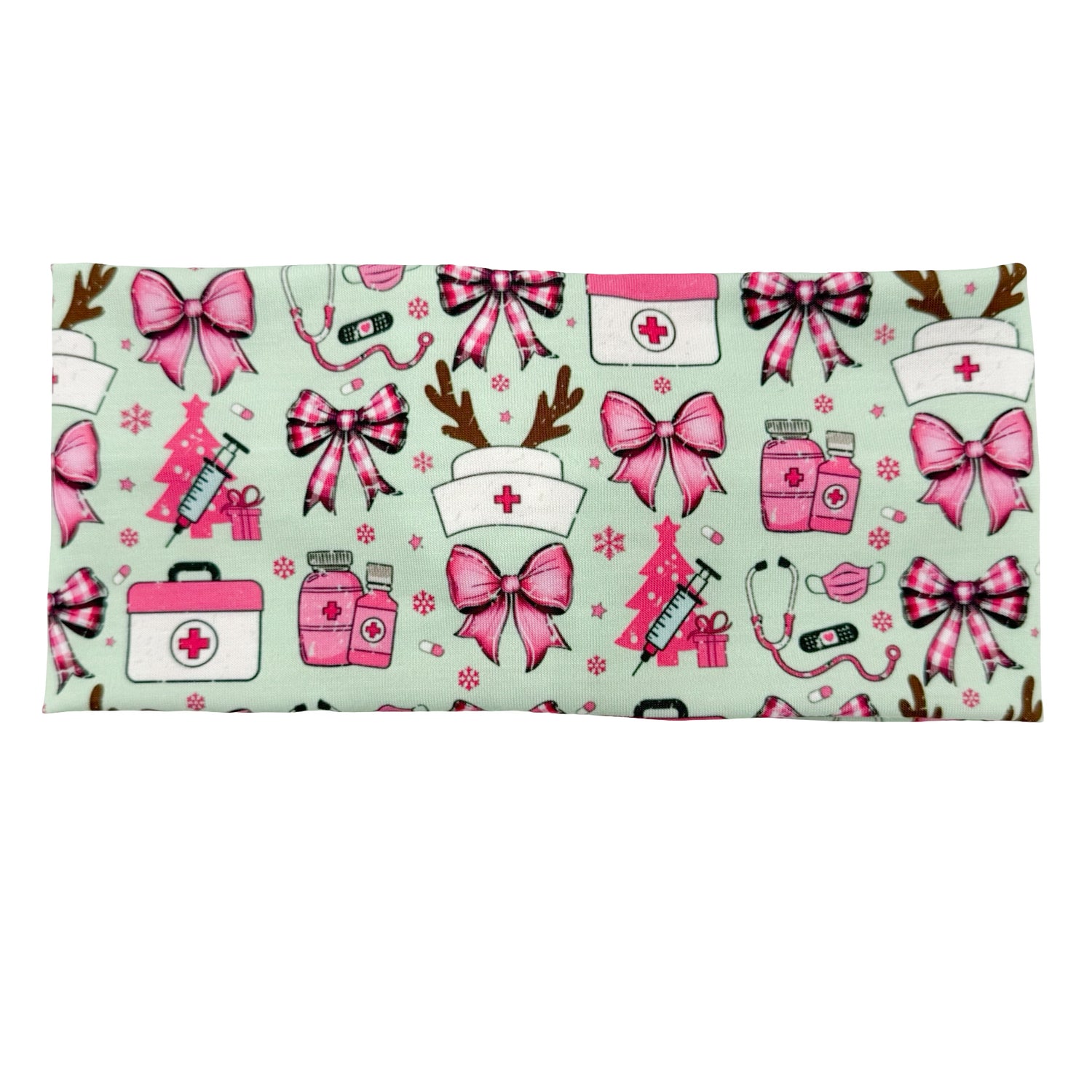 *Limited Edition * Pink Bows Christmas Healthcare - Mint Headband