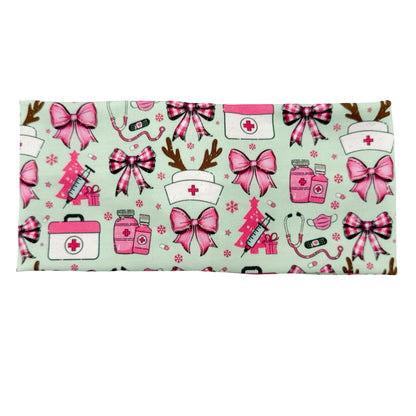 *Limited Edition * Pink Bows Christmas Healthcare - Mint Headband
