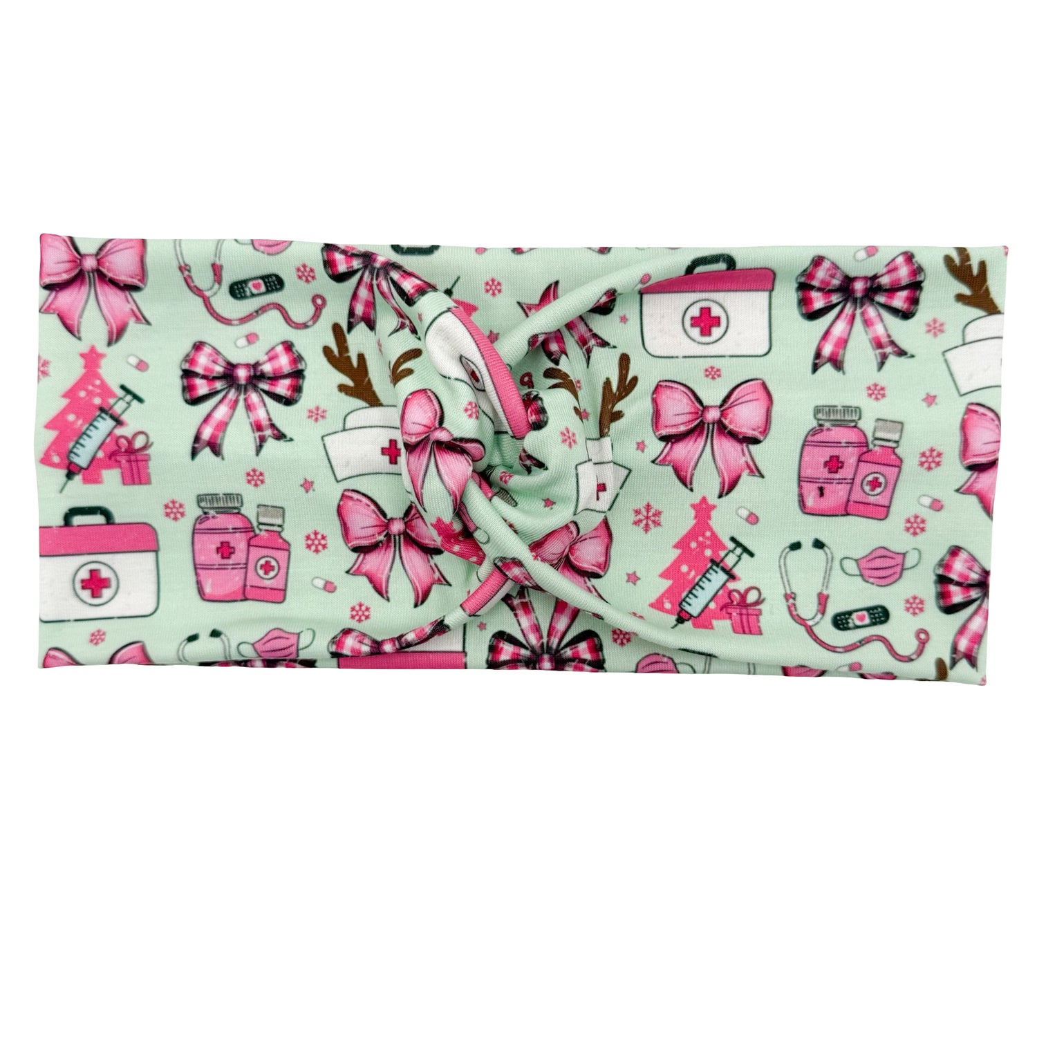 *Limited Edition * Pink Bows Christmas Healthcare - Mint Headband