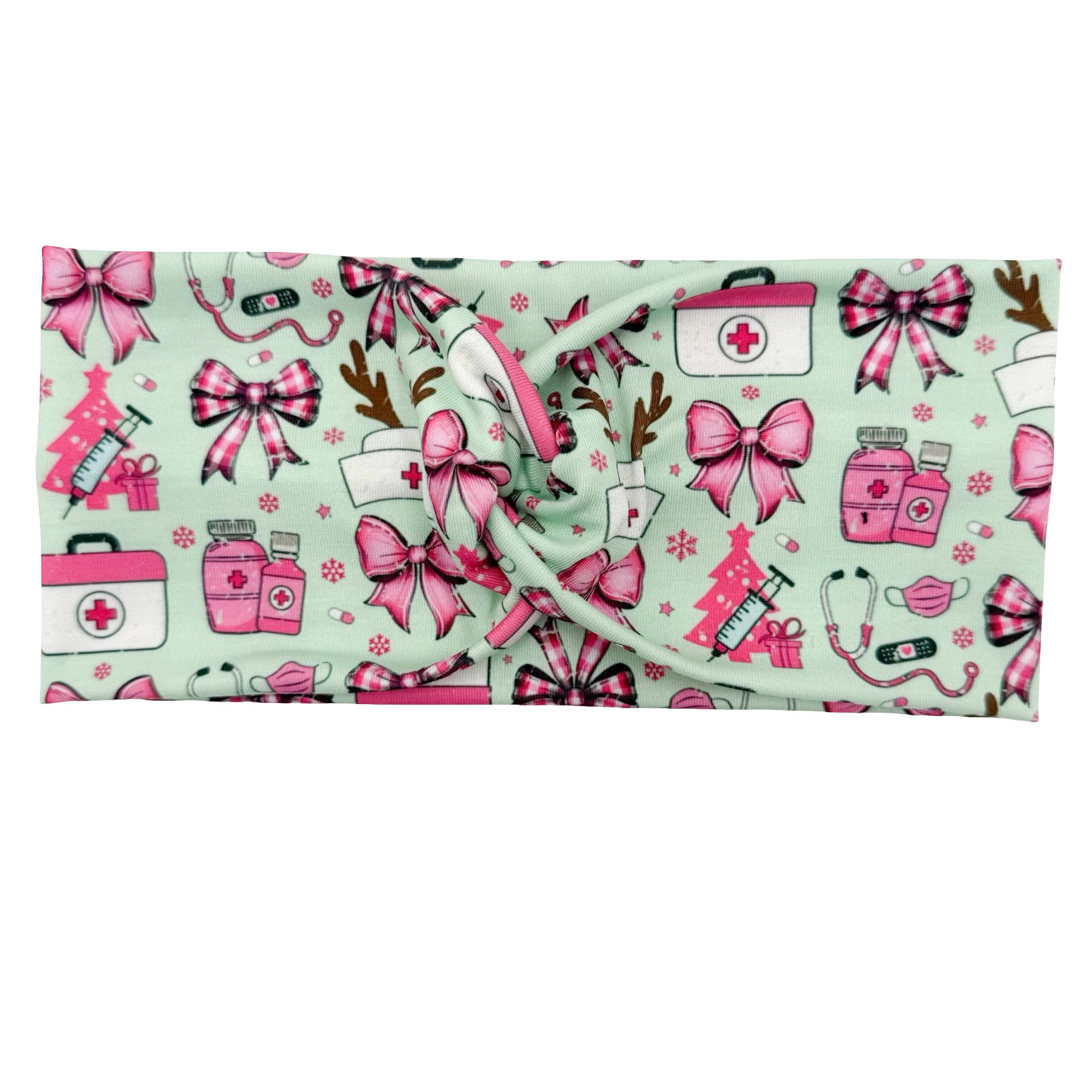 *Limited Edition * Pink Bows Christmas Healthcare - Mint Headband