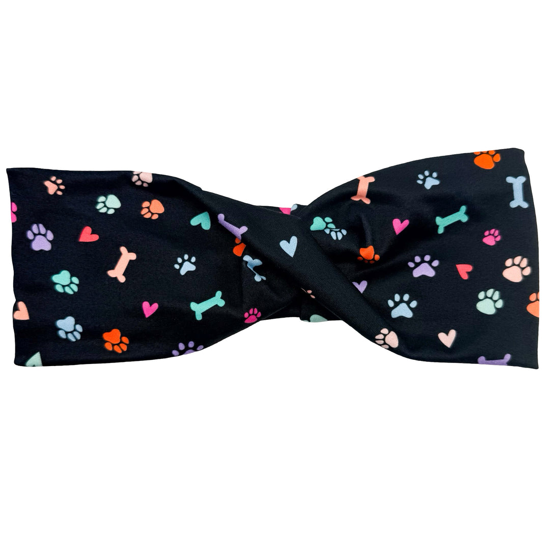 Colorful Pet Paws, Bones, &amp; Hearts - Black Twisted Headband