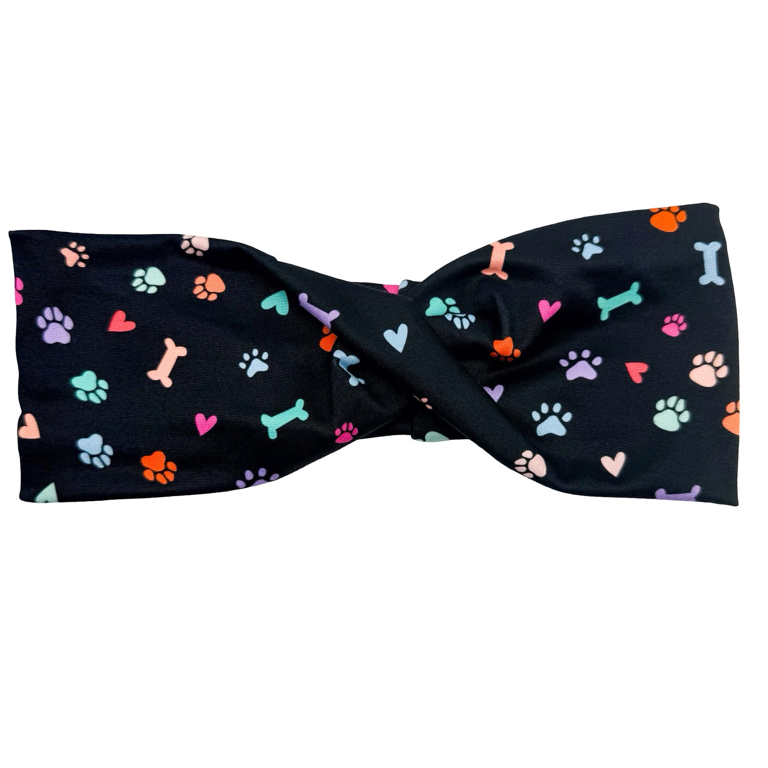 Colorful Pet Paws, Bones, &amp; Hearts - Black Twisted Headband