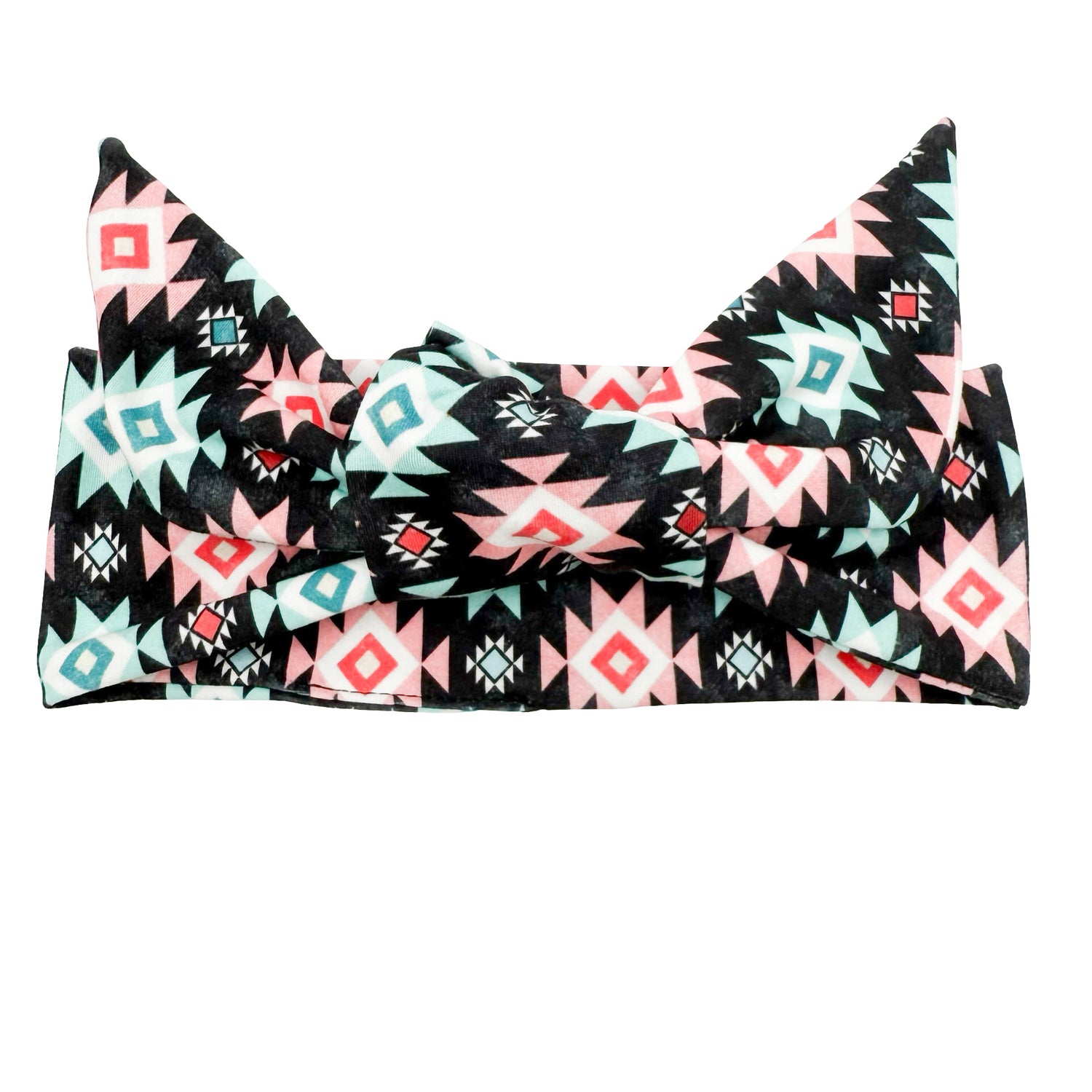 Pink &amp; Teal Aztec - Black Adjustable Tie Headband