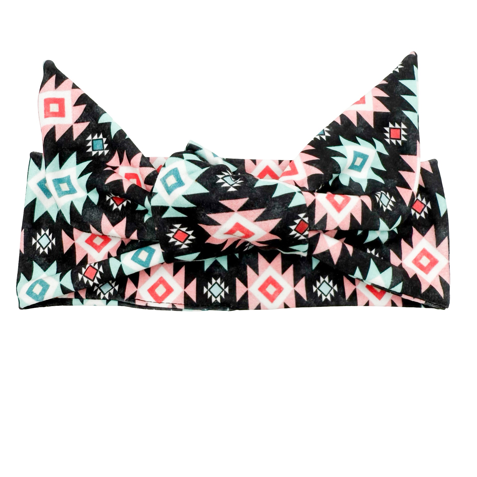 Pink &amp; Teal Aztec - Black Adjustable Tie Headband