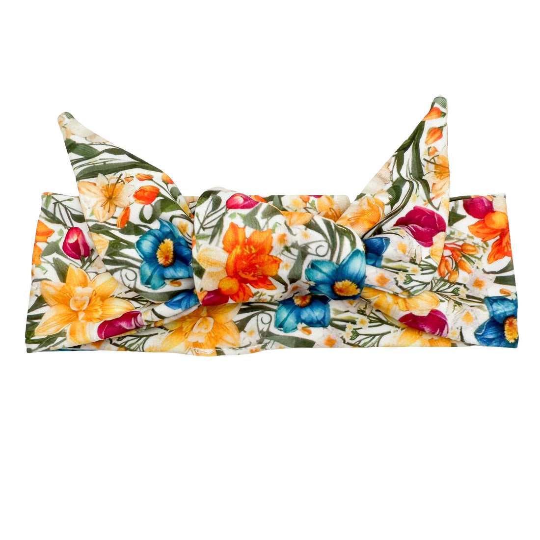 Vibrant Flowers - White Adjustable Tie Headband