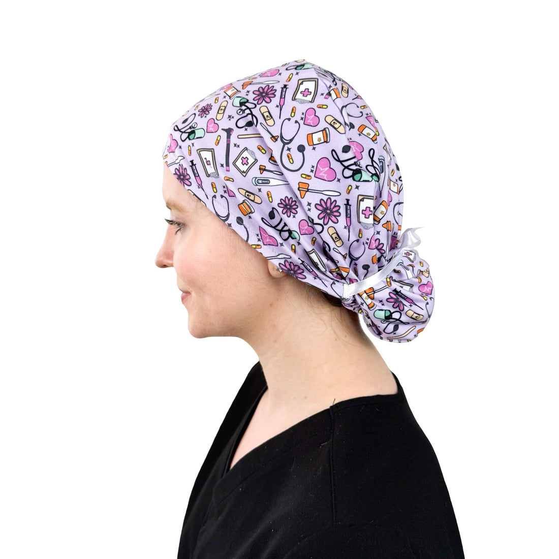 Floral Nursing Essentials Lilac - Soft Ponytail Scrub Cap