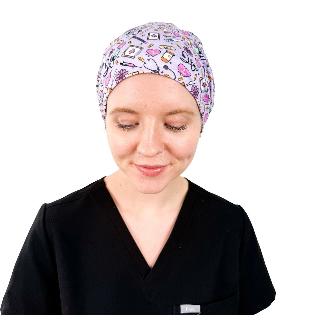Floral Nursing Essentials Lilac - Soft Ponytail Scrub Cap