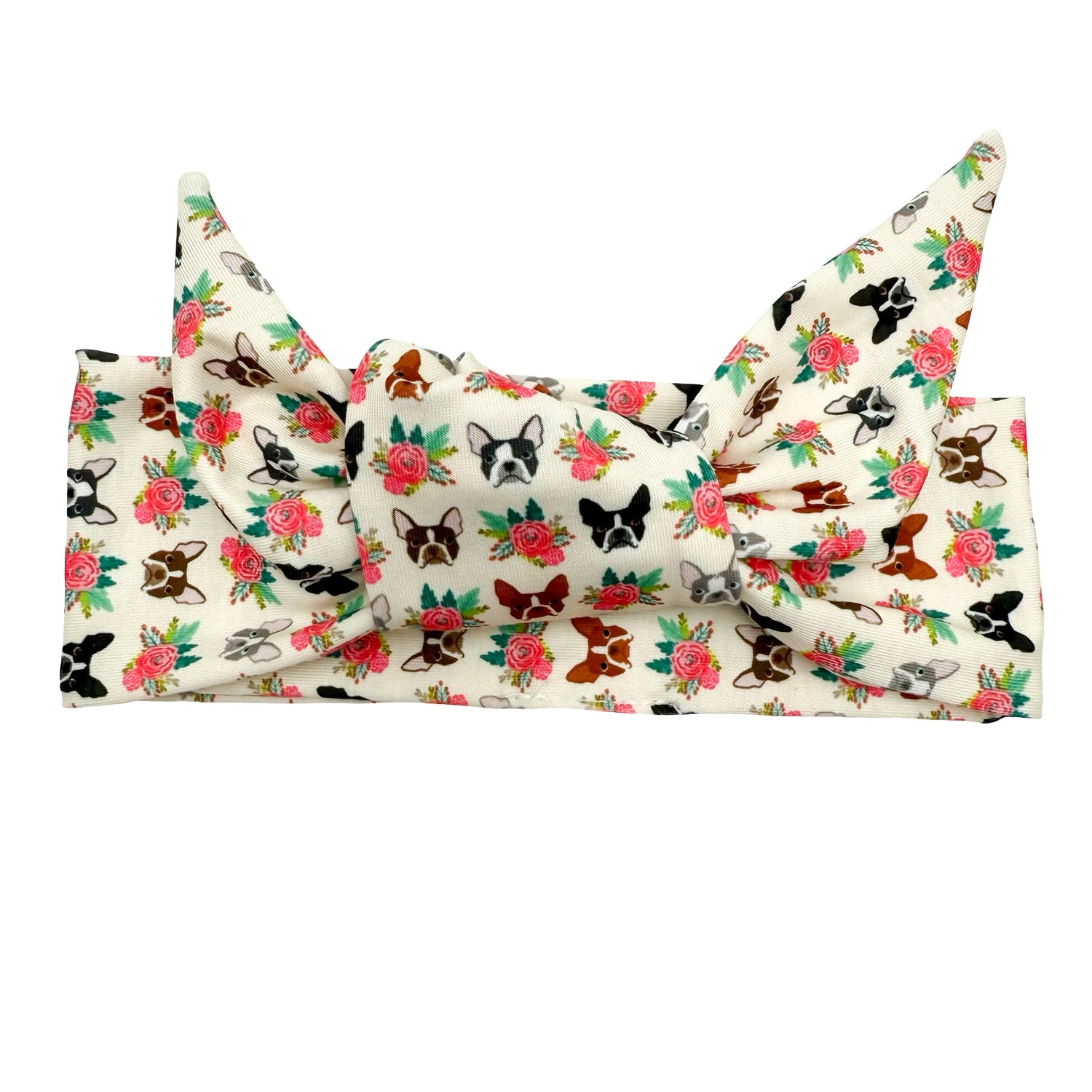 Boston Terrier Floral - Adjustable Tie Headband