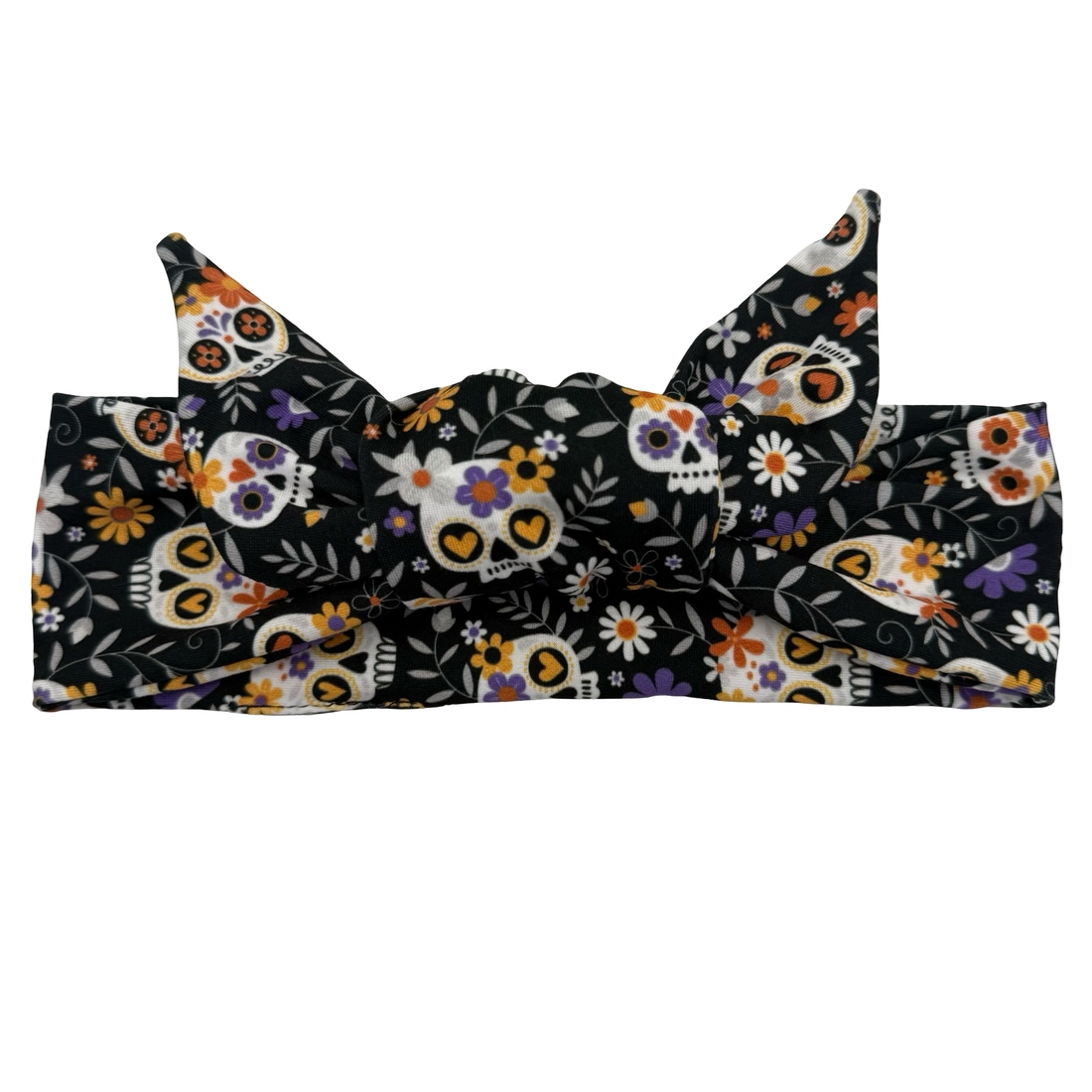 *Limited Edition* Floral Sugar Skulls - Black Adjustable Tie Headband