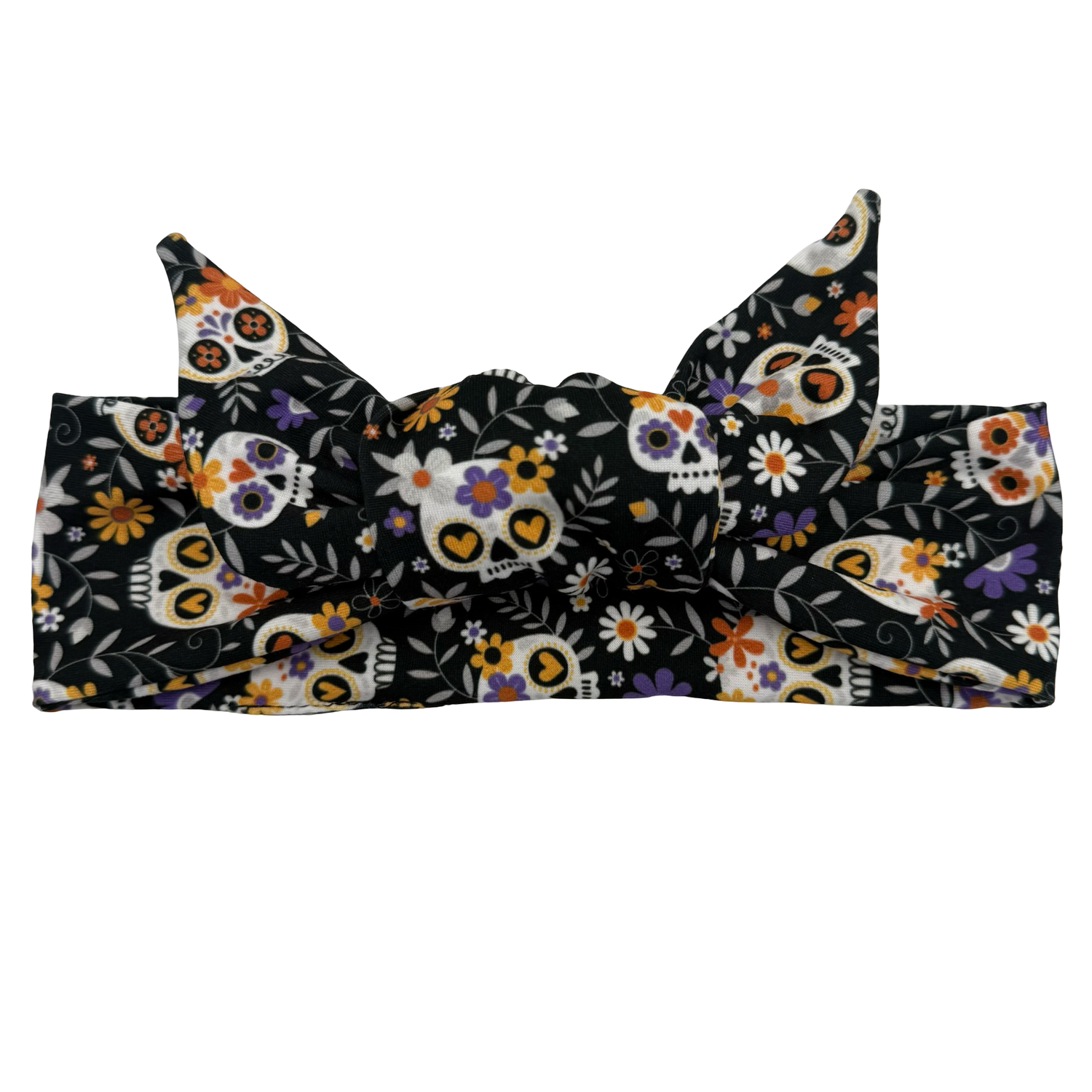 *Limited Edition* Floral Sugar Skulls - Black Adjustable Tie Headband