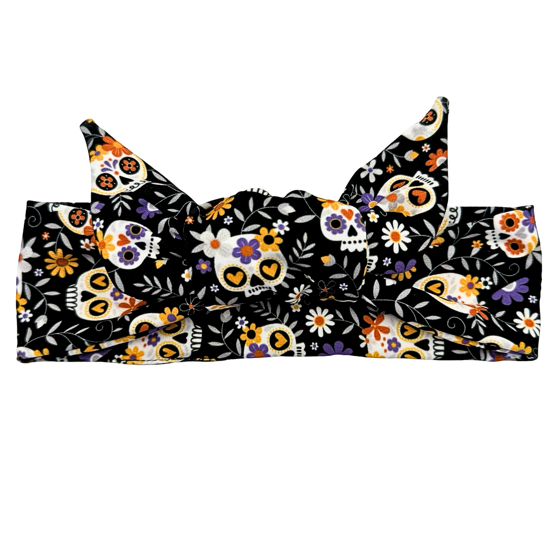 *Limited Edition* Floral Sugar Skulls - Black Adjustable Tie Headband