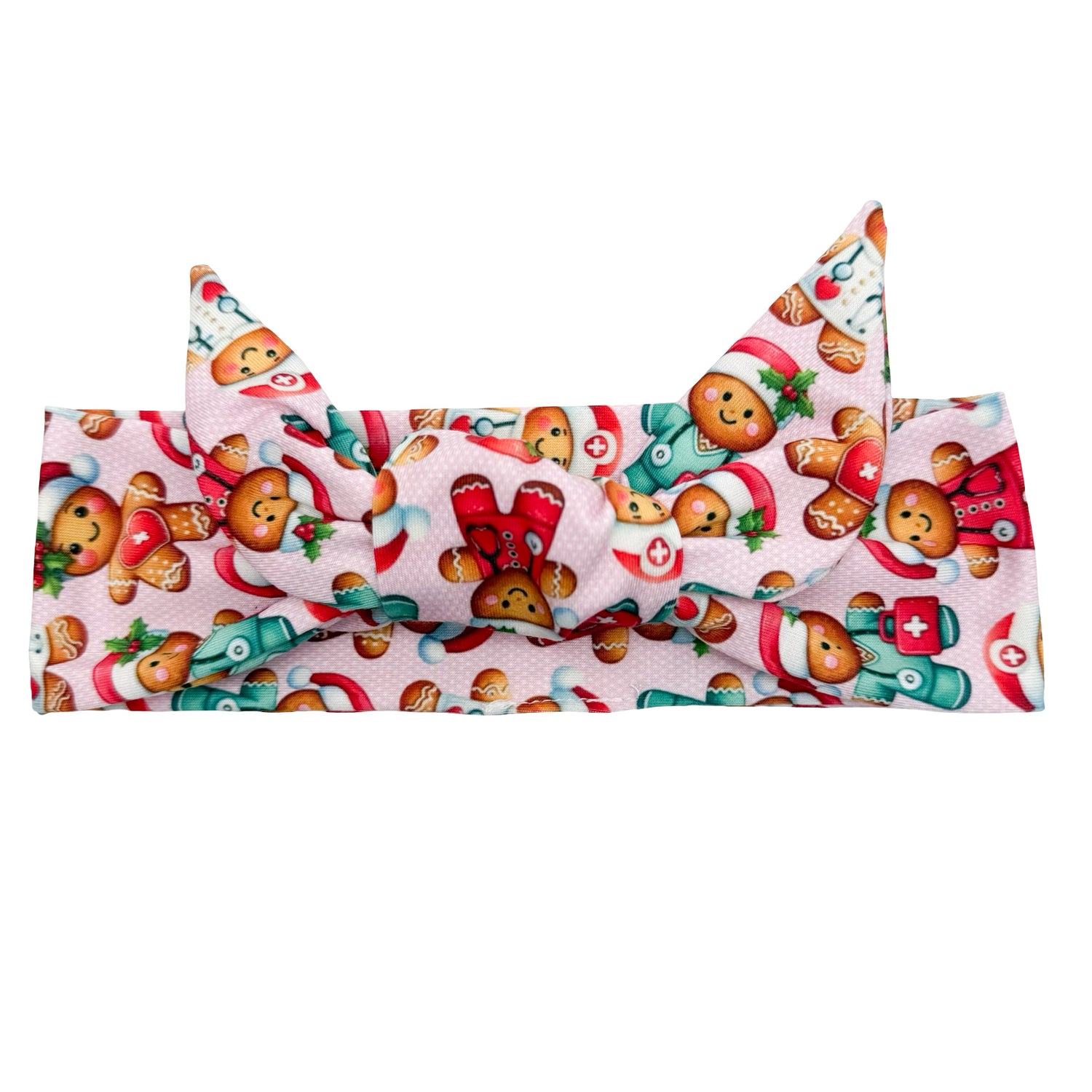 *Limited Edition* Christmas Gingerbread Healthcare - Pink Adjustable Tie Headband