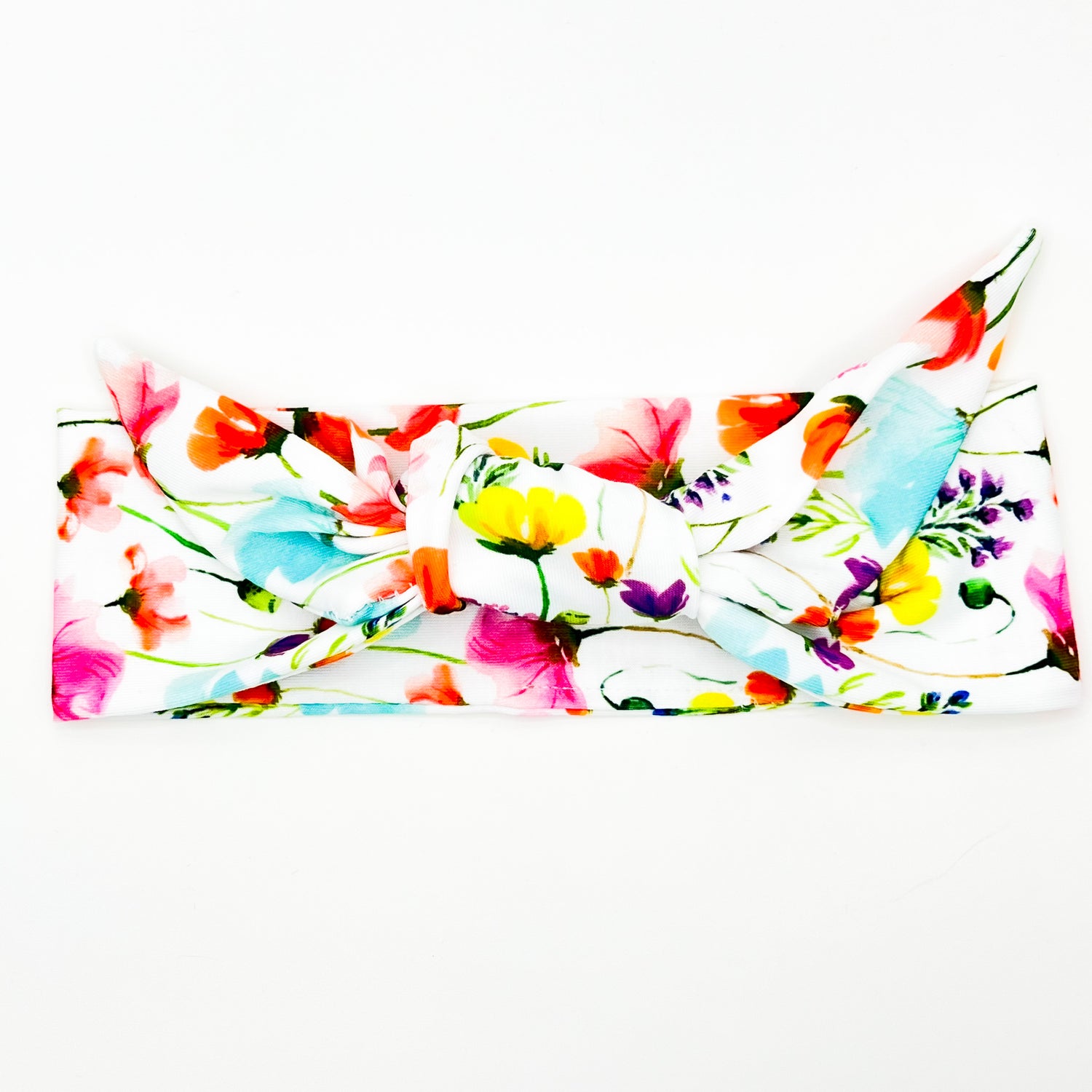 Vibrant Flowers - White Adjustable Tie Headband