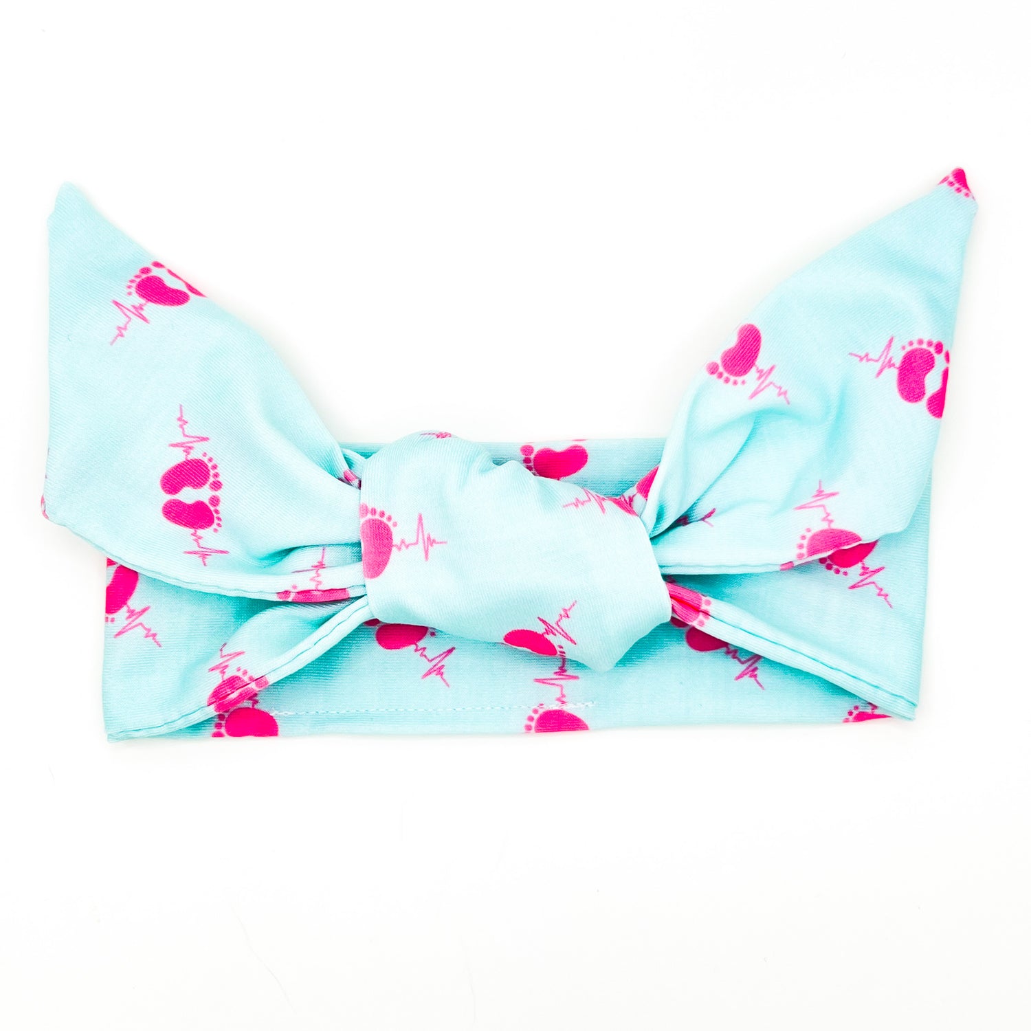 Pink Baby Feet Teal Adjustable Tie Headband