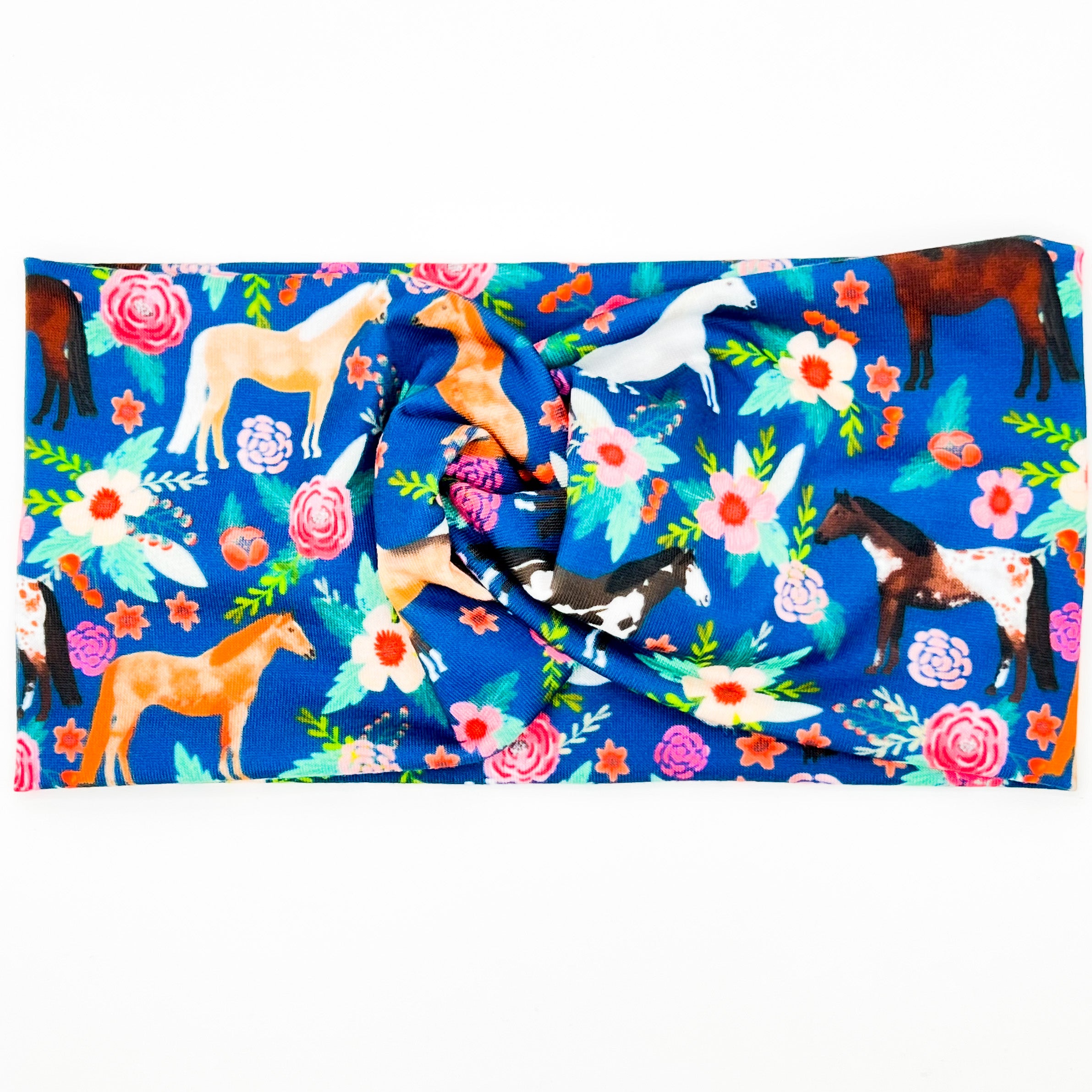 Floral Horses - Blue Headband